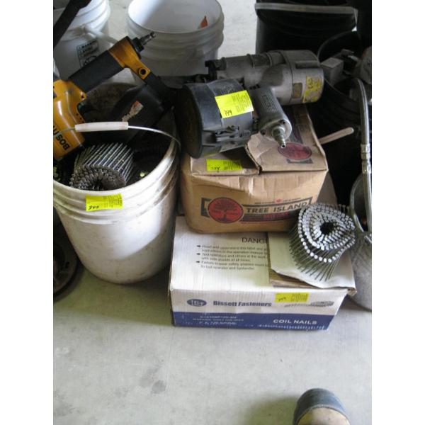 BOSTICH COIL AIR NAIL GUN, HITACHI COIL AIR NAIL GUN & ASST. NAILS