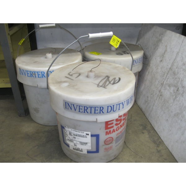 3 BUCKETS OF INVERTER DUTY WIRE, COPPER, 27LBS, 14LBS, 13LBS