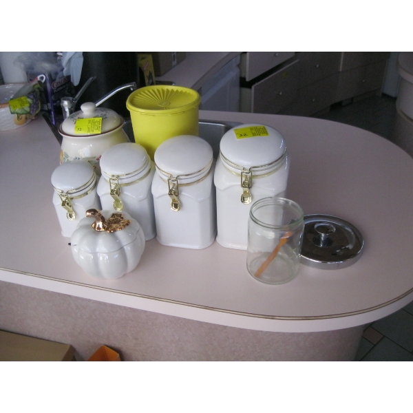 ASST. CANNISTERS, TUPPERWARE SET, ETC.