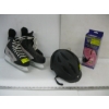 Image 1 : PAIR OF BAUER SKATES, SZ ?, SKATE GUARDS & SZ L HELMET