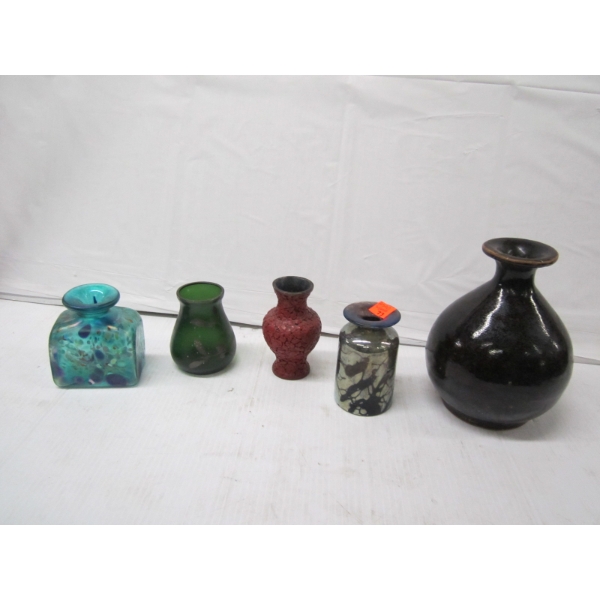 2 ART VARGAS SIGNED VASES & 3 SMALLER VASES