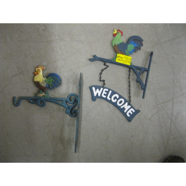 2 CHICKEN HANGERS - WELCOME SIGN & PLANT HANGER