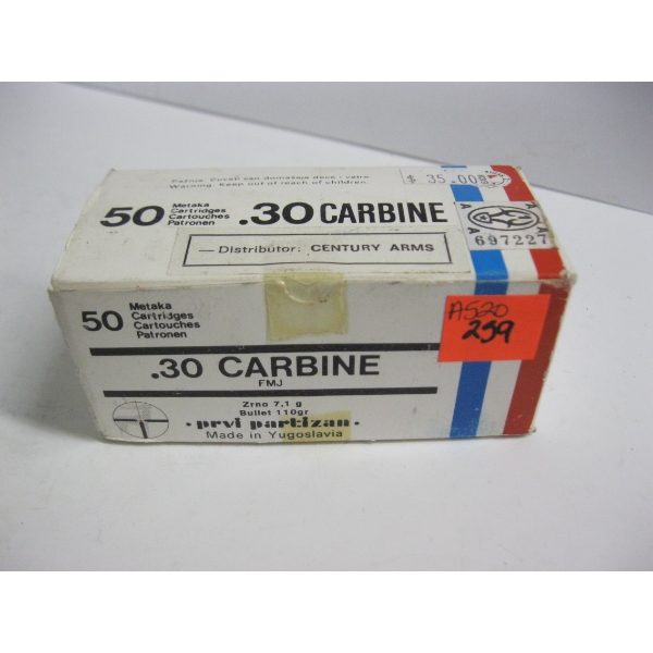 PRVI PARTIZAN .30 CABINE FMJ 110GR|1X50 CARTRIDGES