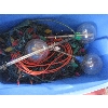 Image 2 : BIN OF MISC. EASEL STAND, EXTENSION CORD, LED CHRISTMAS LIGHTS, ETC.