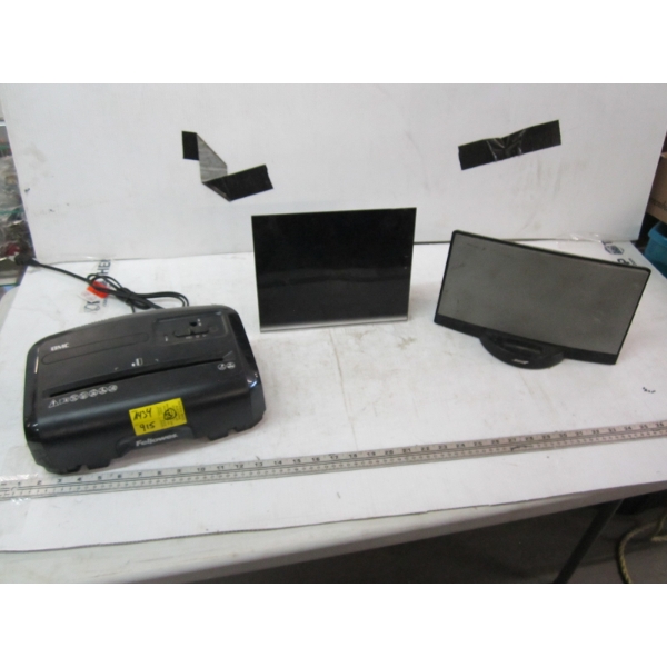 TOP OF FELLOWES SHREDDER, BOSE STEREO DOCK & NET GEAR MODEM