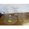 Image 2 : 9 PIECES OF GLASSWARE - PITCHER, SERVING TRAY & GLASSES