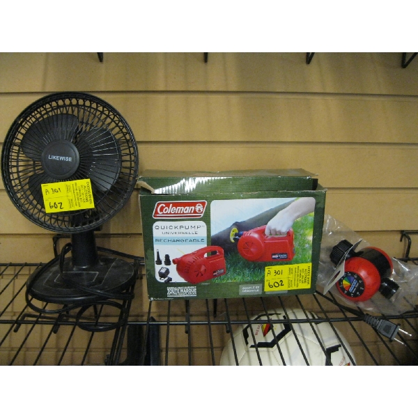 SM. FAN, INFLATOR PUMP & A WATER TIMER