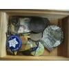 Image 3 : UNIQUE WOODEN BOX W/ASST. PINS, SCHOOL RIBBONS, ETC. FROM 1930s, 1940s