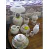 Image 1 : HAND PAINTED MILK GLASS ITEMS: S&Ps, OIL LAMP, ETC.