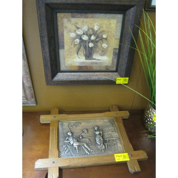 2 WALL HANGINGS: METAL WORK & FRAMED STILL LIFE