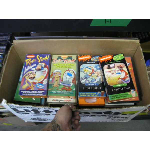 BOX OF REN & STIMPY, ETC. VHS TAPES