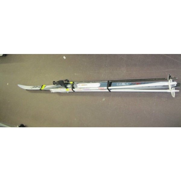 PAIR OF FISHER CROSS COUNTRY SKIS, POLES & PAIR OF DOWNHILL POLES