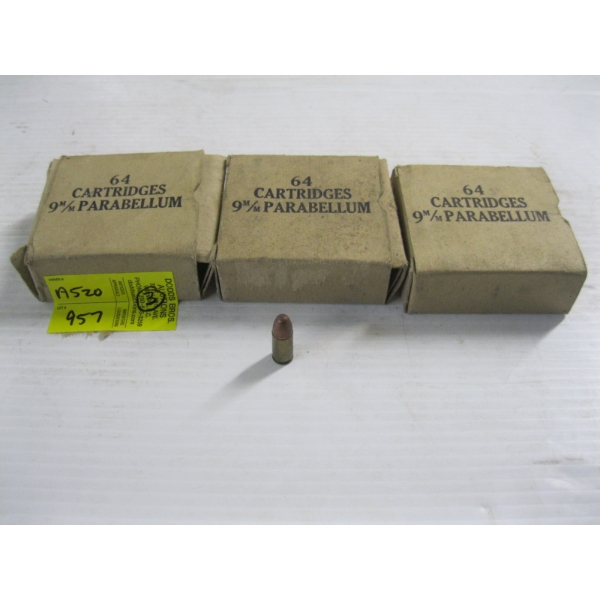 3 BOXES OF 9MM PARABELLUM|3X64 CARTRIDGES