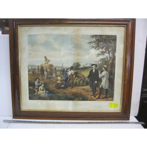 LG. ANTIQUE PRINT W/WOOD FRAME