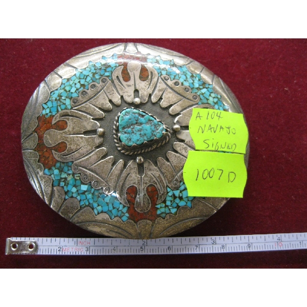 NAVAJO SILVER SIGNED BELT BUCKLE