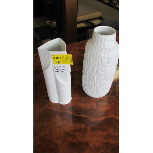2 WHITE GERMAN PORCELAIN MCM VASES - 1 KAISER, 1 SCHERZER