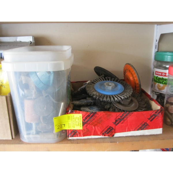 ASST. WIRE, ANGLE GRINDER, WIRE BRUSHES, GRINDING TOOLS, WELDING GOGGLES, ETC.