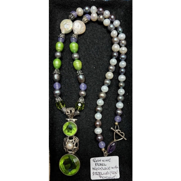GENUINE PEARL NECKLACE W/STERLING .925 PENDANT