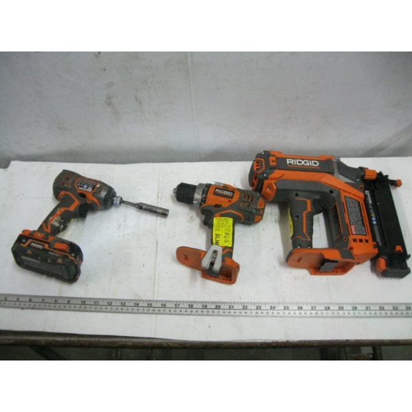 RIGID BRAD NAILER, DRILL & IMPACT DRIVER W/BATTERY & CHARGER