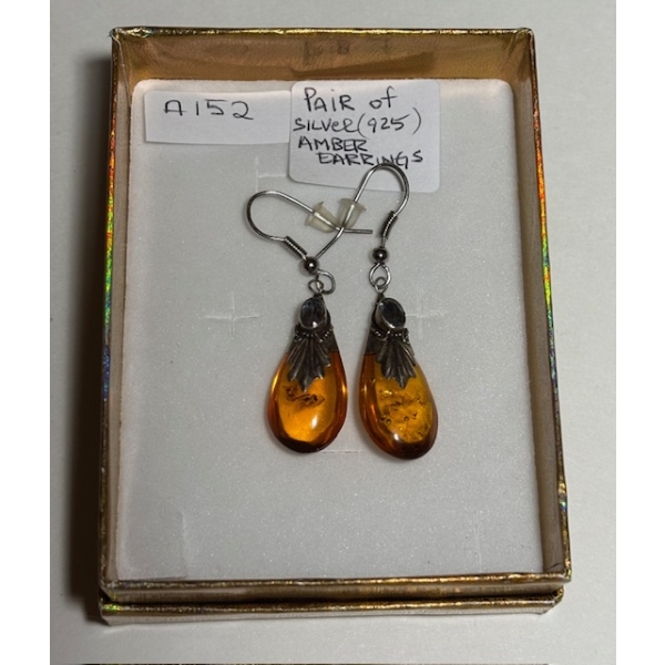 PAIR OF STERLING SILVER (.925) AMBER EARRINGS