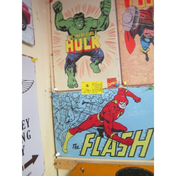 2 COMIC BOOK METAL SIGNS