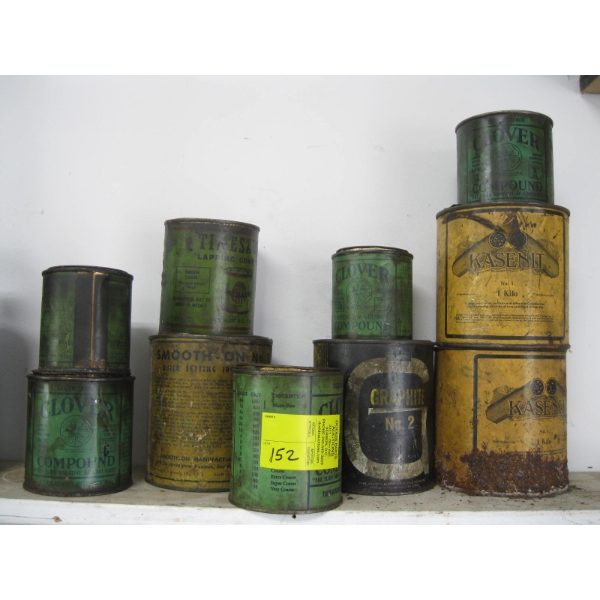 COLLECTABLE TINS, LAPPING COMPOUND, GRAPHITE, ETC.