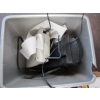 Image 4 : 2 FLATS OF DISHWARE, SM. IRONING BOARD, STRAINERS, GARBAGE CAN, ETC.