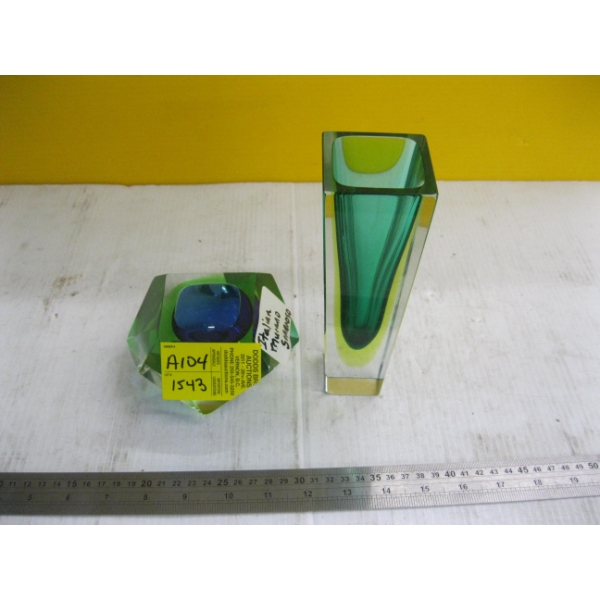 2 PIECES OF GREEN MURANO GLASS