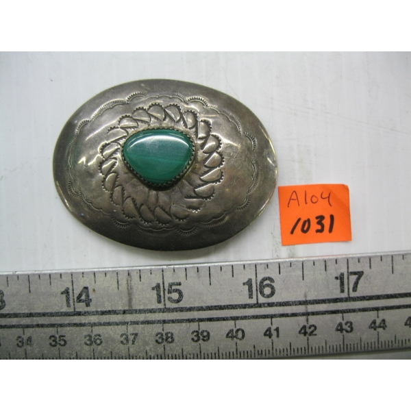 SILVER NAVAJO BELT BUCKLE W/TURQUOISE STONE