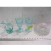 Image 1 : 3 PIECES OF GREEN MALLORY TOWN GLASS & 5 PLATES