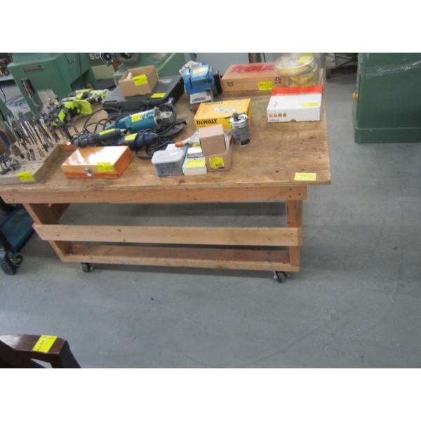 WOODEN ROLLING BENCH/TABLE