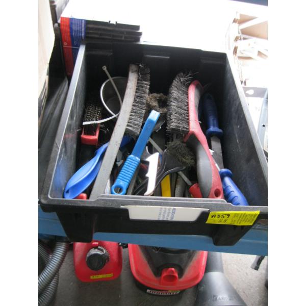 BIN W/ASST. FILES, WIRE BRUSHES, ETC.