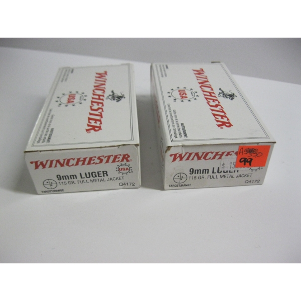 WINCHESTER 9MM LUGER 115GRS FMJ|2X50 CENTERFIRE CARTRIDGES