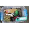 Image 3 : 2 BOXES & PLASTIC BIN OF MISC. ITEMS: TORCHES, PULLER, MAGNIFYING GLASS, ETC.