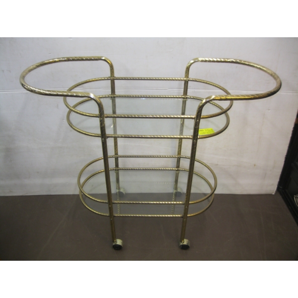 GLASS & BRASS ROLLING TEA CART