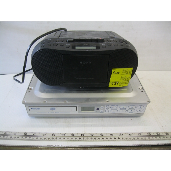 SONY PORTABLE STEREO & A VENTURE UNDER COUNTER COMPACT DISC CD CLOCK RADIO