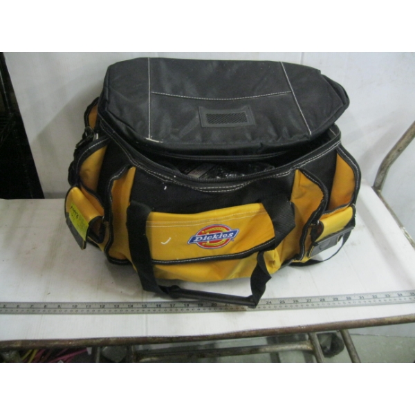 DICKIES WORK BAG W/ASST. CONTENTS: FIBERGLASS, DREMEL TOOL, CHAIN, ETC.