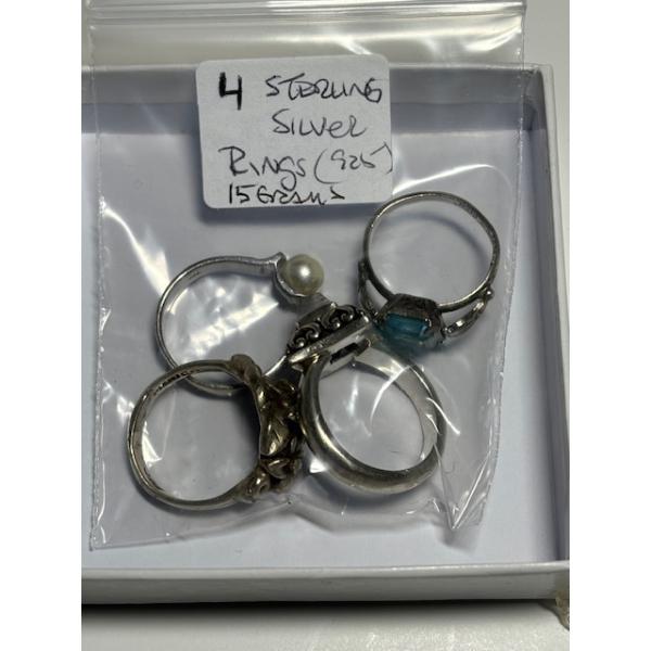 4 STERLING SILVER .925 RINGS, 15G