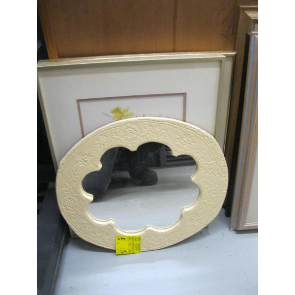 MIRROR & 2 FRAMED FLORAL PICTURES