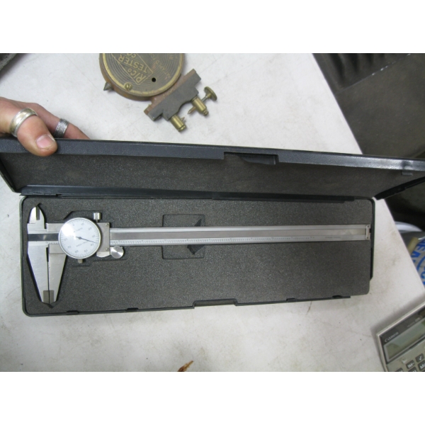 LG. DIAL CALIPER IN CASE & CALCULATOR