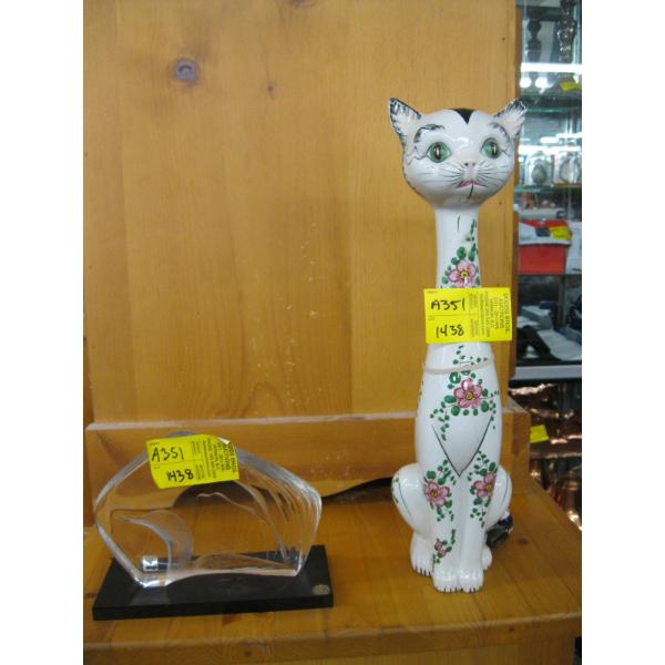 CAT FIGURINE & GLASS LOON