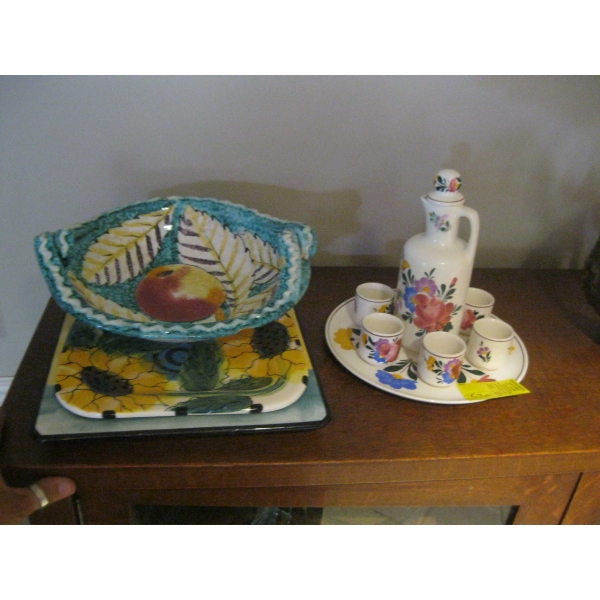 MISC. DISPENSER & CUPS, PAINTED BOWL, ETC.