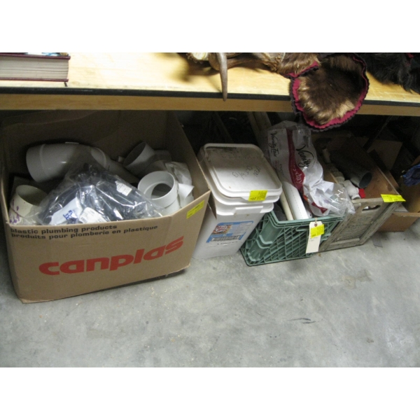 4 BINS OF MISC. PLUMBING PIECES, ETC.