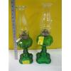 Image 1 : 2 GREEN GLASS BULLSEYE OIL LAMPS