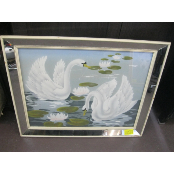 MIRRORED EDGED SWAN FRAMED PAINTING