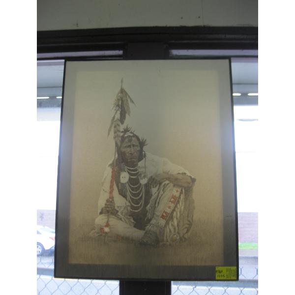FRAMED PAINTING BY JOHN PACE OF NATIVE WARRIOR