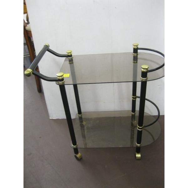 GLASS, BRASS & BLACK SERVING CART