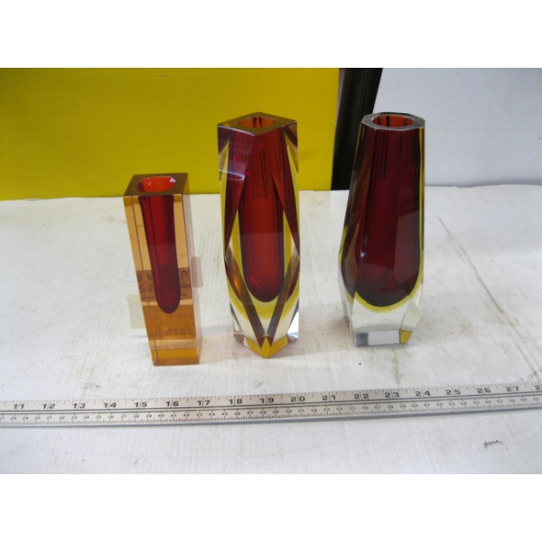 3 MURANO SOMMERSO MCM GLASS VASES