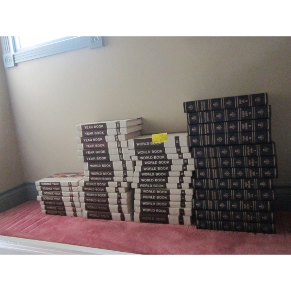 LG. LOT OF MISC. ENCYCLOPEDIAS, BOOKS, WEBSTER DICTIONARIES, ETC.