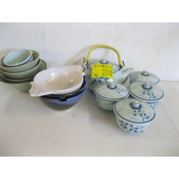 SM. JAPANESE TEAPOT SET & MISC. DISHES
